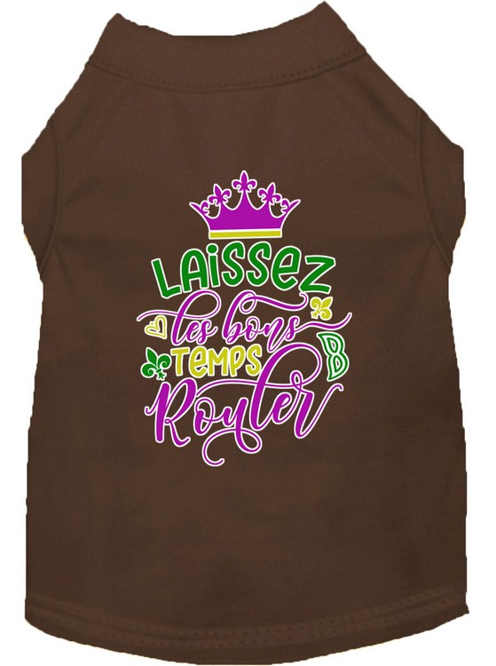 Laissez Les Bons Temps Rouler Screen Print Mardi Gras Dog Shirt Brown Lg